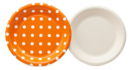 Orange Polka Dot Paper Plate and White Paper Plate on White Background
