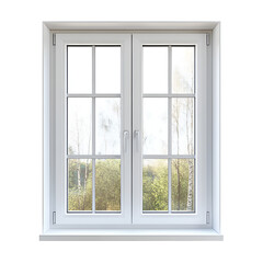 White DoubleHung Window with Grilles, Spring Landscape View