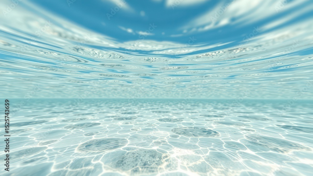 Poster serene vista of light refracting through clear liquid creating patterns in a simulated underwater en