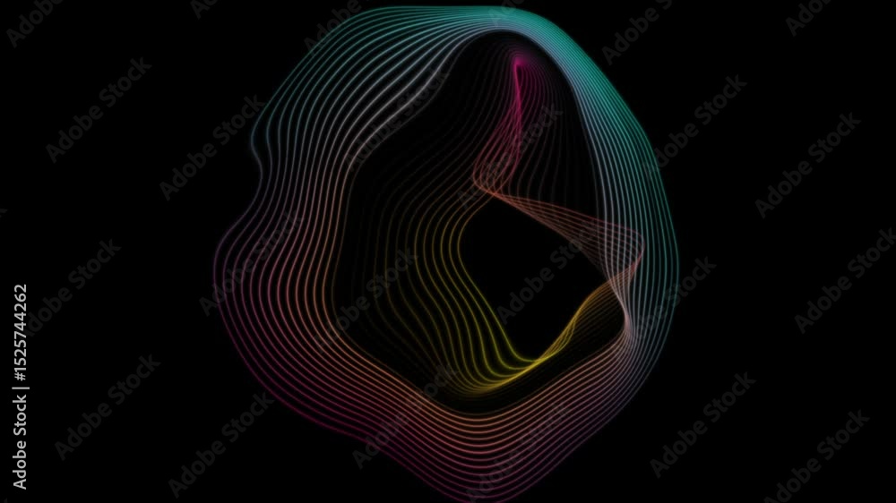Poster bright shiny linear liquid flowing circles abstract futuristic tech background. seamless looping min