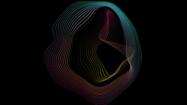 Bright shiny linear liquid flowing circles abstract futuristic tech background. Seamless looping minimal geometric motion design. Video animation Ultra HD 4K 3840x2160