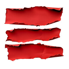 Three Red Torn Paper Strips Isolated Black Background Texture