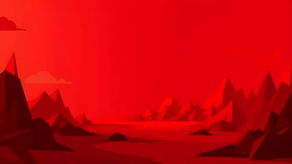 Foto op Canvas A vibrant red landscape with stylized mountains and a flat plain. © kholik