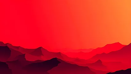 Fototapete Abstract landscape of layered mountains under a vibrant red and orange gradient sky. © kholik