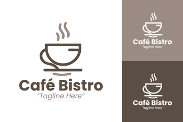 Creative Café Bistro Logo with Coffee Cup and Fork Spoon Elements