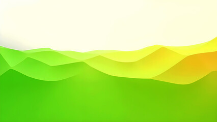 Obraz premium Abstract green and yellow flowing wave-like shapes against a gradient background.