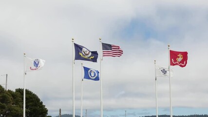 American and armed forces flags in wind - Powered by Adobe