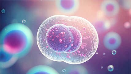 3D Illustration of Microscopic View of Stem Cell Self-Replicating and Proliferating within Body. Cell Division. Medical Illustration. 