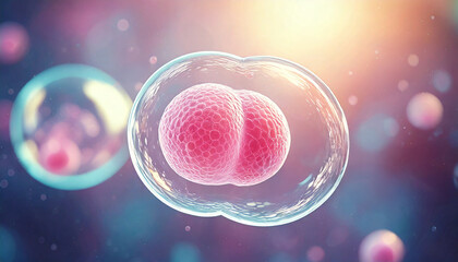 3D Illustration of Microscopic View of Stem Cell Self-Replicating and Proliferating within Body. Cell Division. Medical Illustration. 
