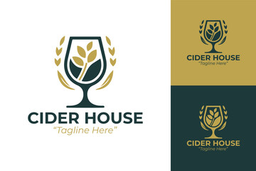 Elegant and Modern Cider House Logo with Gold and Green Colors for Branding