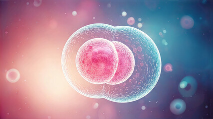 3D Illustration of Microscopic View of Stem Cell Self-Replicating and Proliferating within Body. Cell Division. Medical Illustration. 