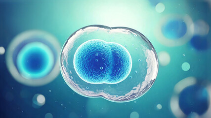 3D Illustration of Microscopic View of Stem Cell Self-Replicating and Proliferating within Body. Cell Division. Medical Illustration. 