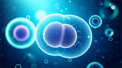 3D Illustration of Microscopic View of Stem Cell Self-Replicating and Proliferating within Body. Cell Division. Medical Illustration. 