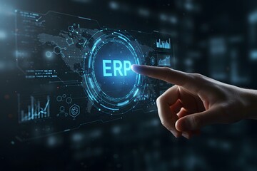 Enterprise resource planning business and modern technology concept on virtual screen.ERP, Generated AI
