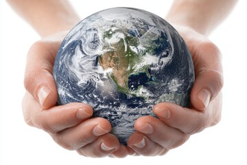 Earth held carefully within human hands planet