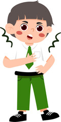 Shivering Youngster: Cartoon Boy in Green Uniform Feeling Cold.
