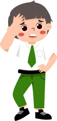 Puzzled Boy in School Uniform, Hand on Head, Cartoon Style.