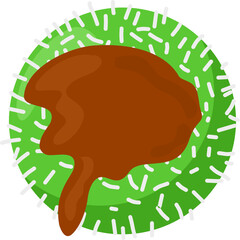 Stylized Brown Sauce on Green Plate with Sprinkles.