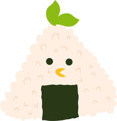 Cute Rice Ball Character with Seaweed and Green Sprout, Isolated Illustration