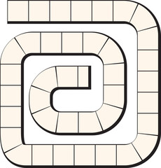 Spiral Board Game Path: Square Tiles on a Winding Track, Isolated on White MazeIllustration for Kid Education.