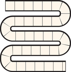 Winding Game Board Path: Simple S-Curve with Square and Rounded Spaces.  Maze Illustration for Kid Education.