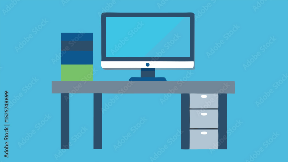 Aufkleber minimalist illustration of a workspace desk with a computer in a modern style