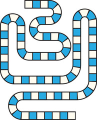 Blue & White Checkered Path: Curving Game Board Design on White.