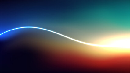 abstract gradient background with glowing curved white line, blue teal orange red blend, bright flare, modern design