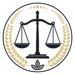 Flat vector icon of justice scale, transparent background