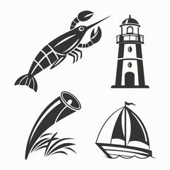 Professional maritime icons set transparent background