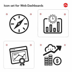 Professional web dashboard icons set transparent background