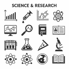 Science research icons set graphic design