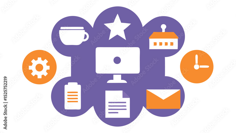 Poster modern icon set representing various tasks and elements on a white background