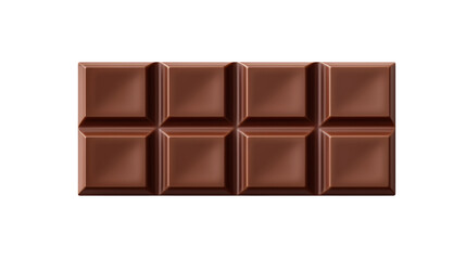 A milk chocolate bar with eight squares on a transparent background