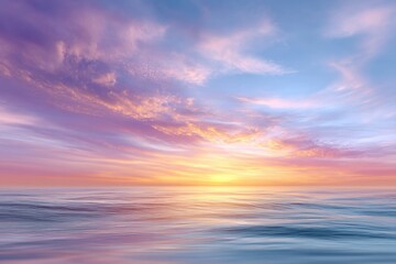 Obraz premium Sunset over a calm sea colorful clouds reflecting on water creating a tranquil scene