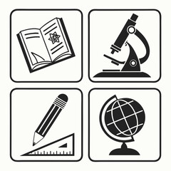 Education icons book microscope pencil globe
