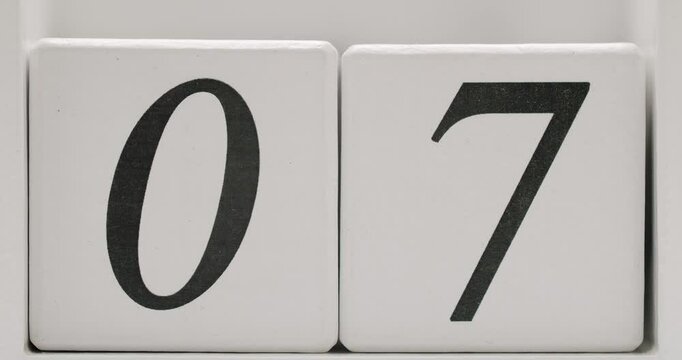 A close-up photograph of calendar blocks displaying the number seven in bold black font on a white background. Ideal for themes related to dates, time, and organization.