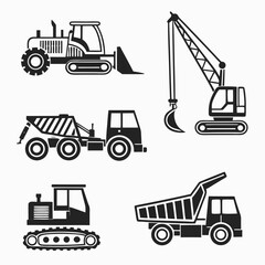 Professional construction vehicles icons set isolated
