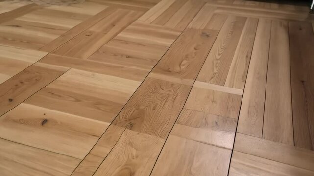 Close-up of a Herringbone Wooden Parquet Floor for Interiors and Design, Displaying Hardwood Boards in a Detailed Pattern