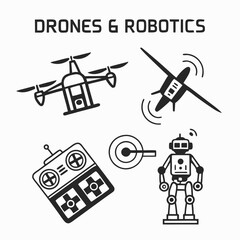 Obraz premium Professional drone robotics icons isolated cutout