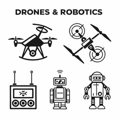 Professional drone robotics icons set transparent background