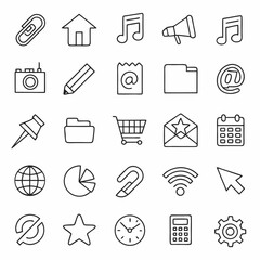Professional hand drawn line icons set transparent background