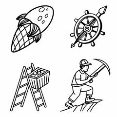 Professional line art icons corn wheel ladder miner