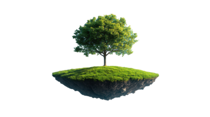 Surreal and Peaceful Landscape with Lone Tree in Dreamlike Setting Isolated on White Background