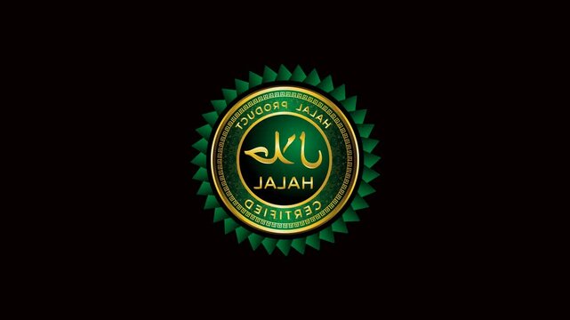 3d Animation halal logo quality label on black background