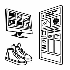 Professional design elements: computer, mobile ui, sneakers