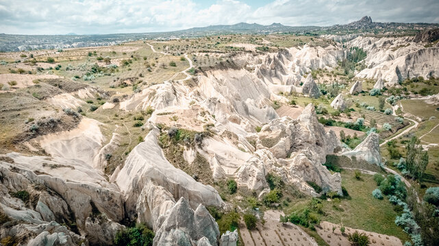 Aerial Panorama of Karst Landscape in Göreme, Cappadocia - Powered by Adobe