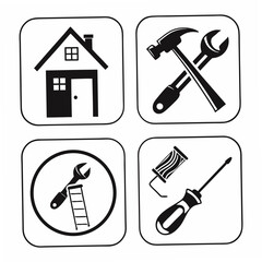 Home repair tools icons set isolated transparent background