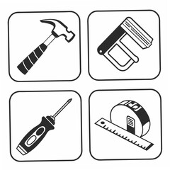 Professional tool icons hammer stapler screwdriver tape measure