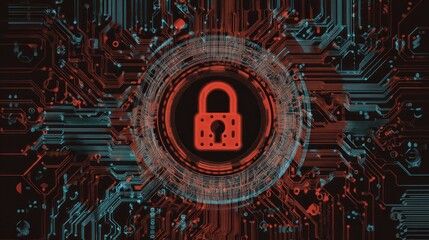 Abstract 2D Vector Style Cybersecurity Concept with Padlock Design
